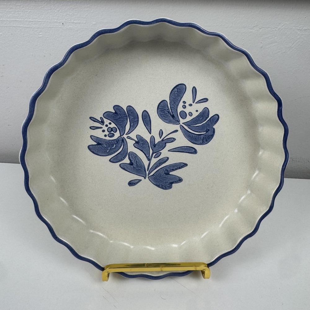 Vintage Pfaltzgraff Blue Floral Quiche Tart Pan 9 In Ceramic Round USA